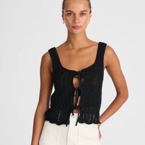 Madewell true black Pointelle-Stitch Tie-Front Sweater Tank